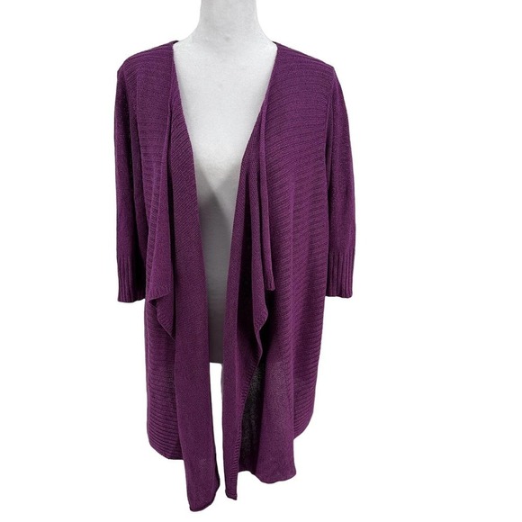 Eileen Fisher Cardigan Sweater Knit Open Draped Linen Purple Size Petite large - Picture 1 of 13